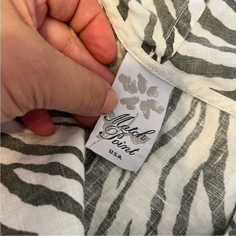 Match Point 100% Linen Grey Zebra Print Lagenlook Bohemian Tunic Mini Dress - Picture 3 of 10